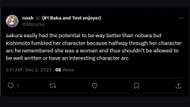 X user comments on Sakura's wasted potential (Image via X/@MsLvcky)
